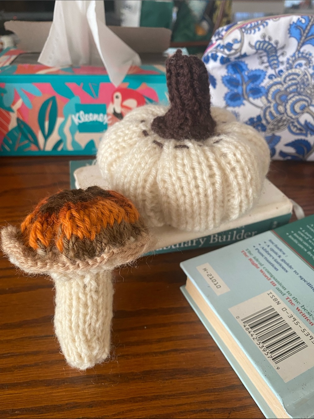 Knitted Pumpkin & Mushroom Decor Set - Cream & Brown